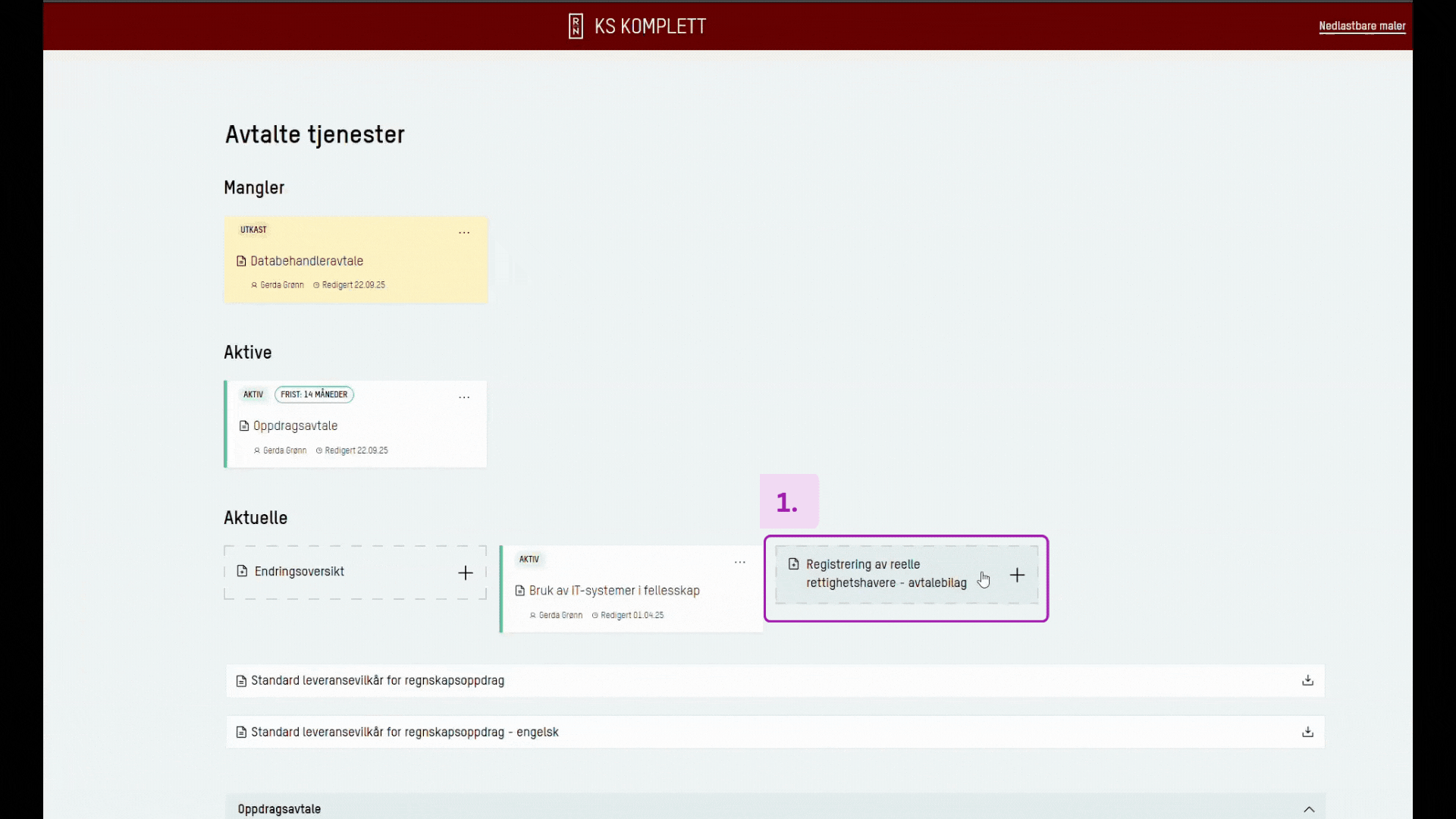 Skjermbilde: Klikk på knappen Gjenoppta herfra (nederst til venstre) for å fortsette i veilederen.