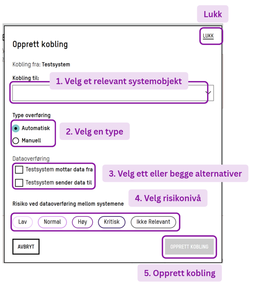 Skjermbilde: Opprett kobling mellom systemboksene