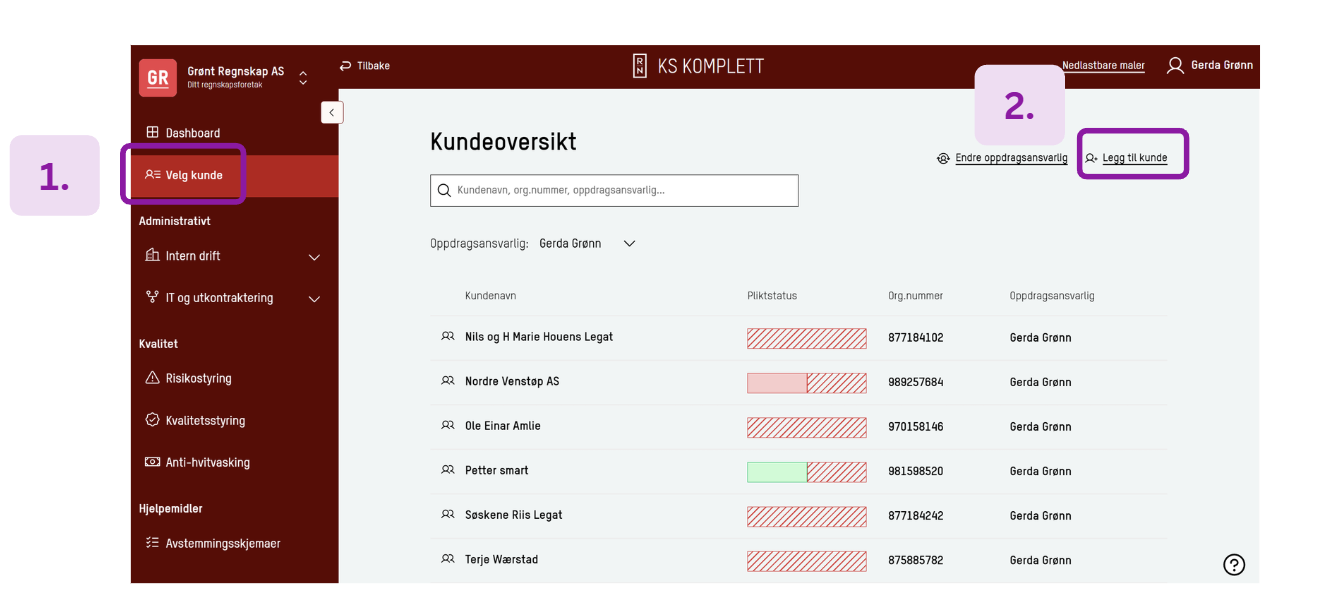   Skjermbilde: Velg kunde → Legg til kunde