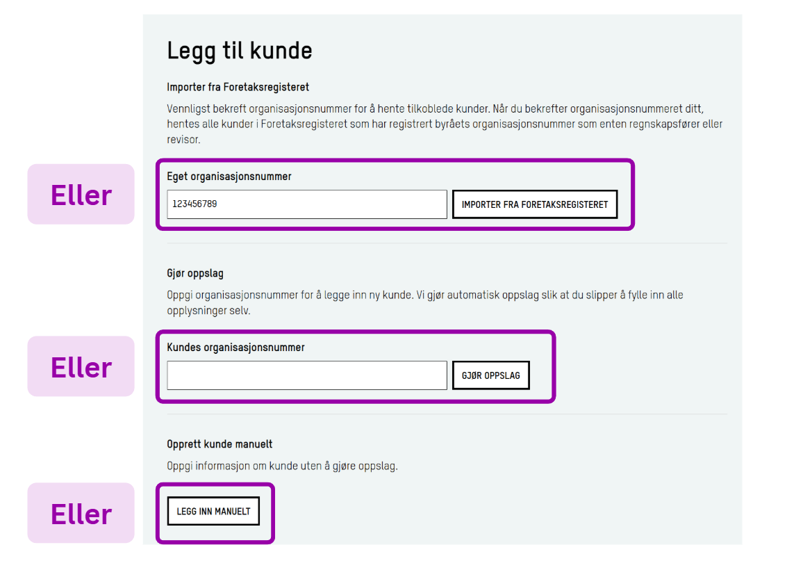 Skjermbilde: Tre måter å legge til kunde på