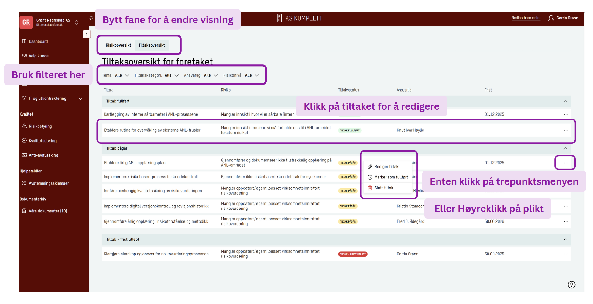 Skjermbilde: Tiltaksoversikt